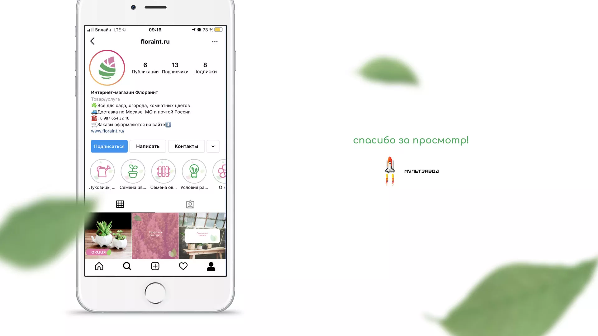 Разработка оформления профиля Instagram для магазина «Floraint» в Асино